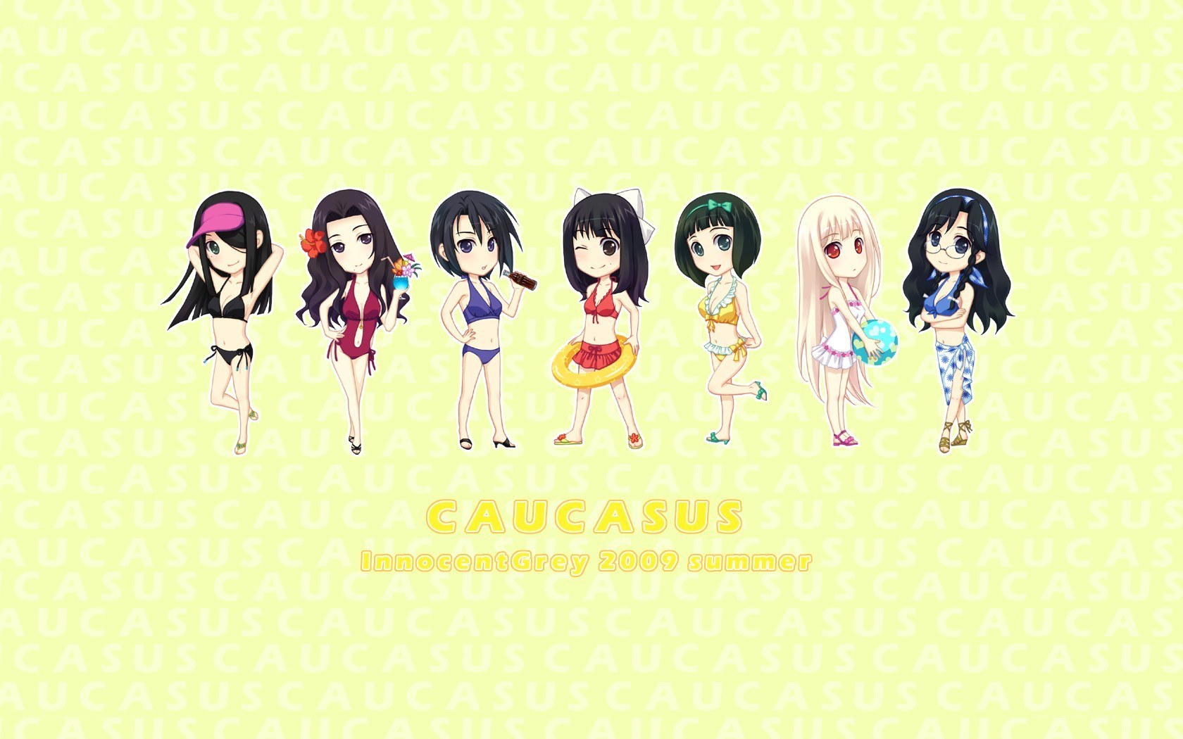 Chibi characters in swimsuits