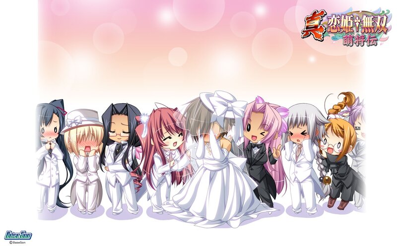 Chibi characters in wedding attire