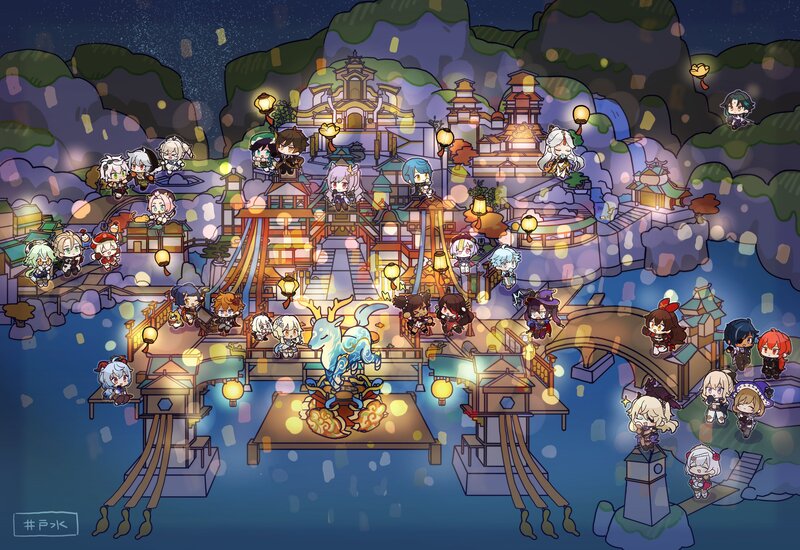 Chibi Characters on a Bridge