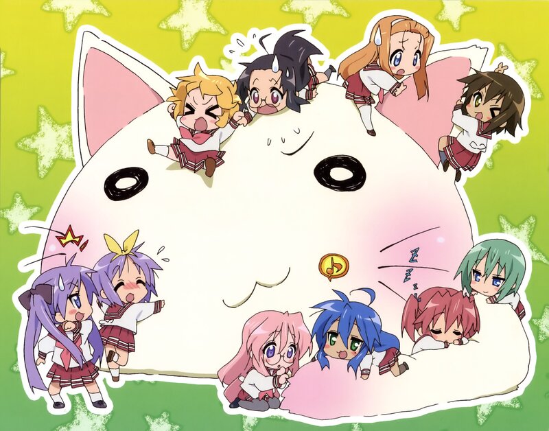 Chibi characters on a cat