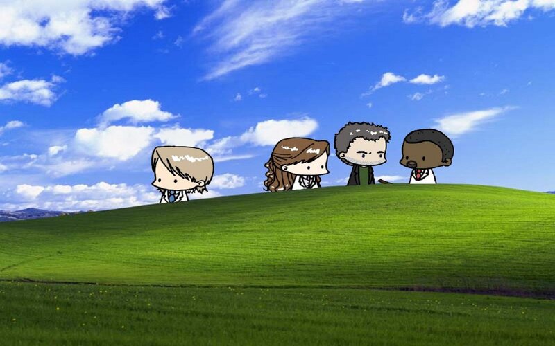 chibi characters on a hill