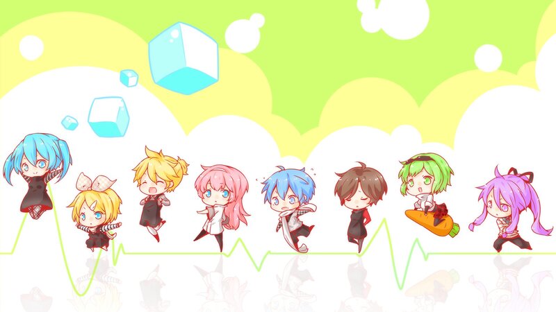 chibi characters on a line