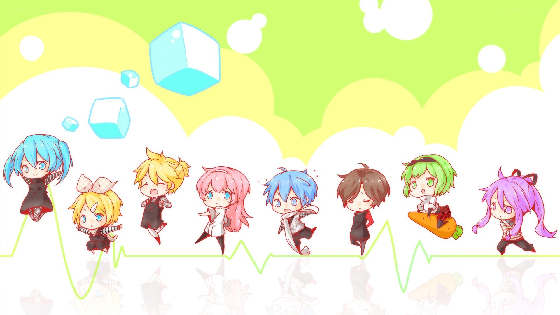 chibi characters on a line