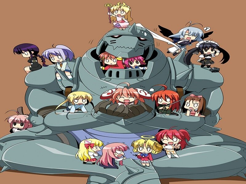 Chibi characters on a robot