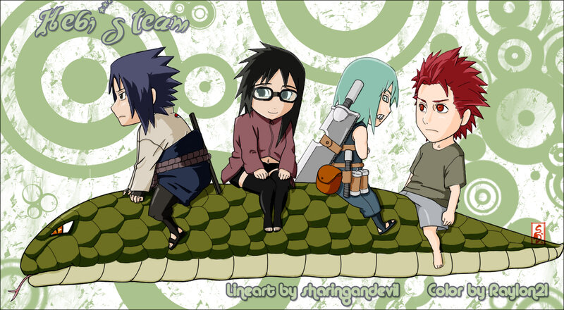 Chibi characters on a snake