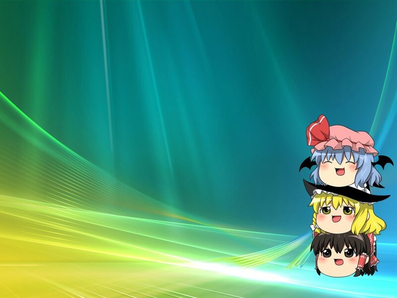 chibi characters on abstract background