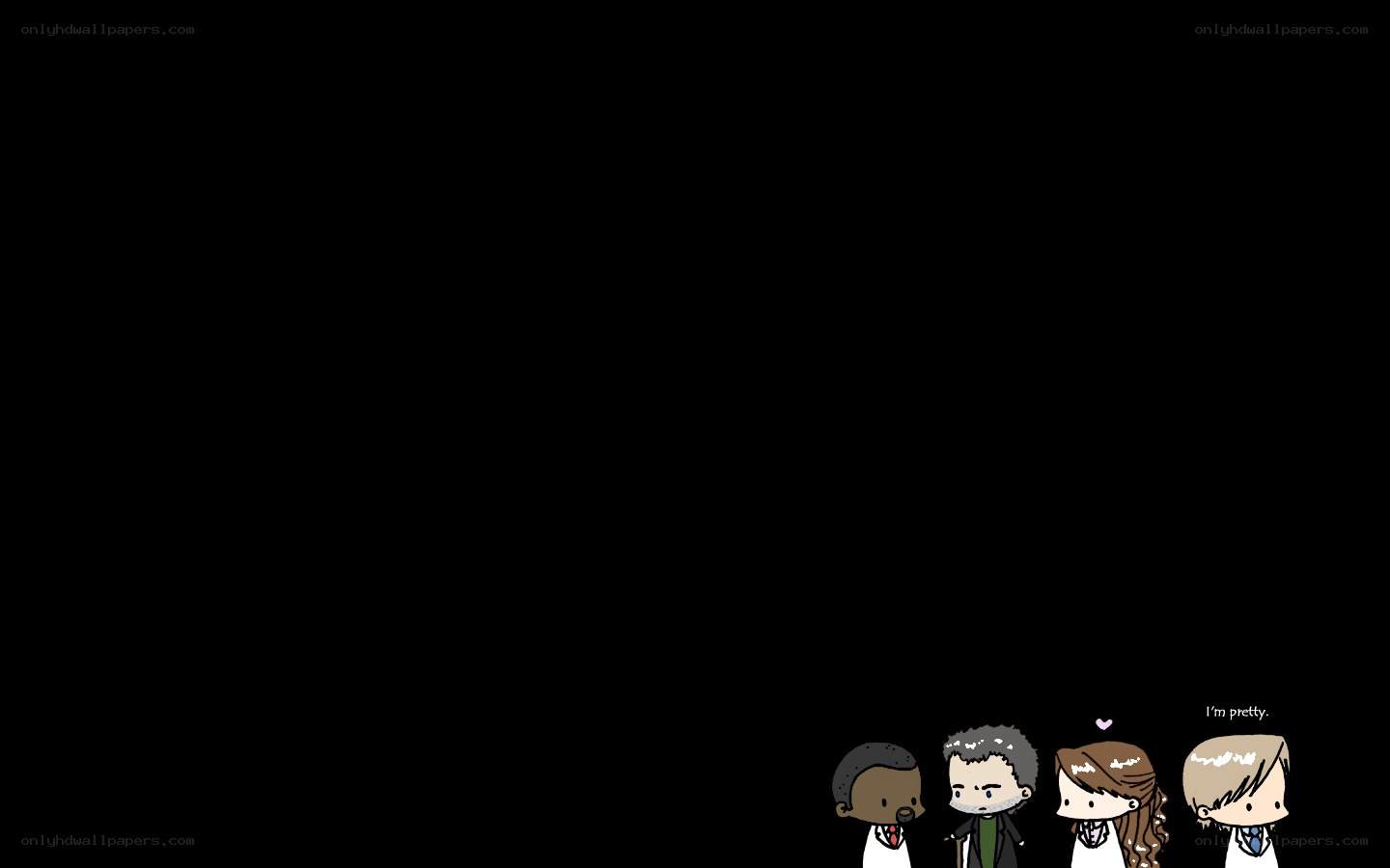 chibi characters on black background