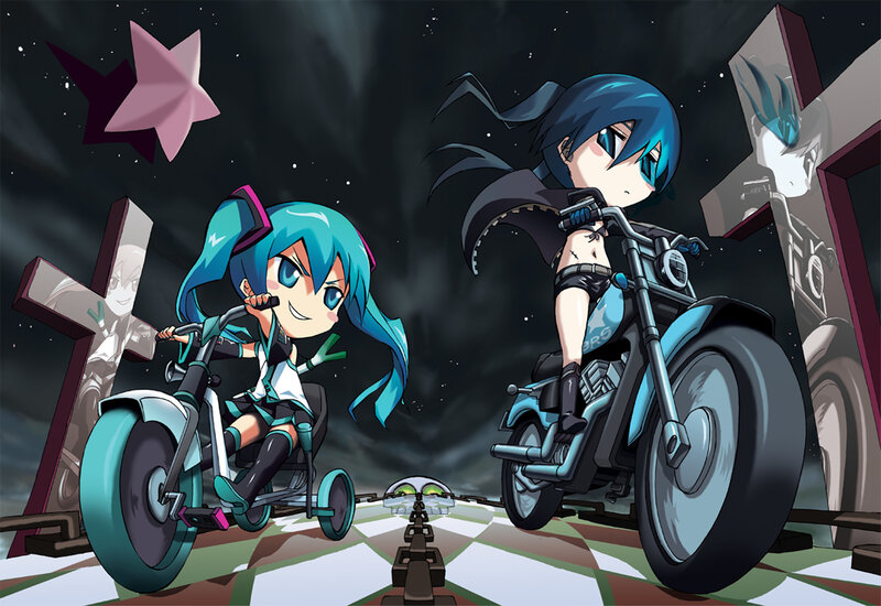 Chibi characters on motorcycles