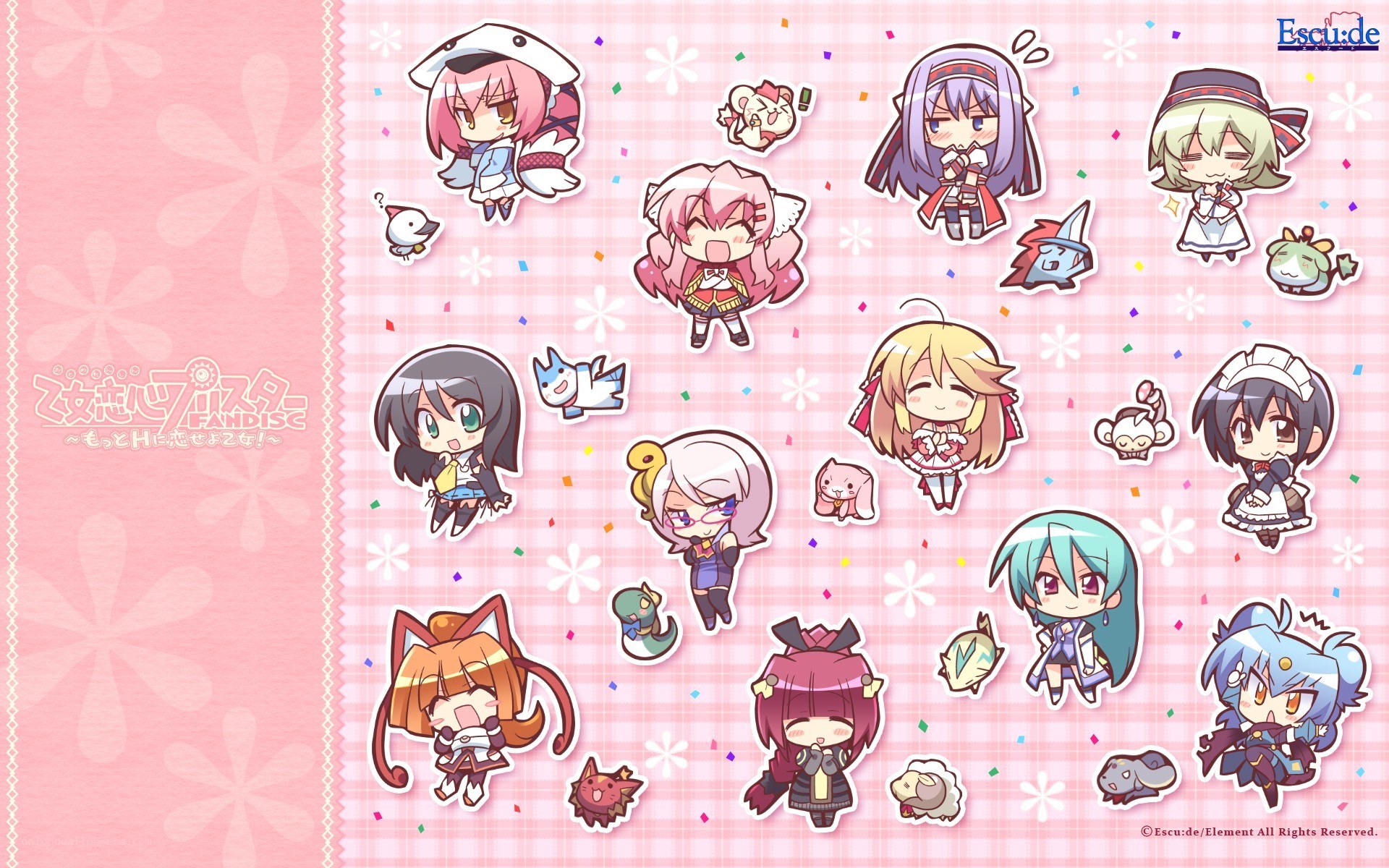 Chibi characters on pink background