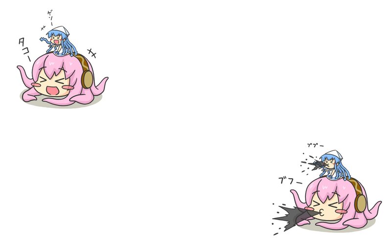 Chibi characters on pink creature