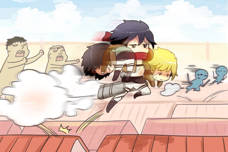 Chibi Characters on Rooftop — Red