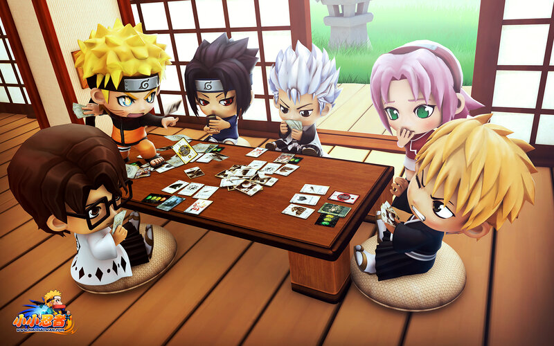 Chibi Characters Playing Cards — Brown