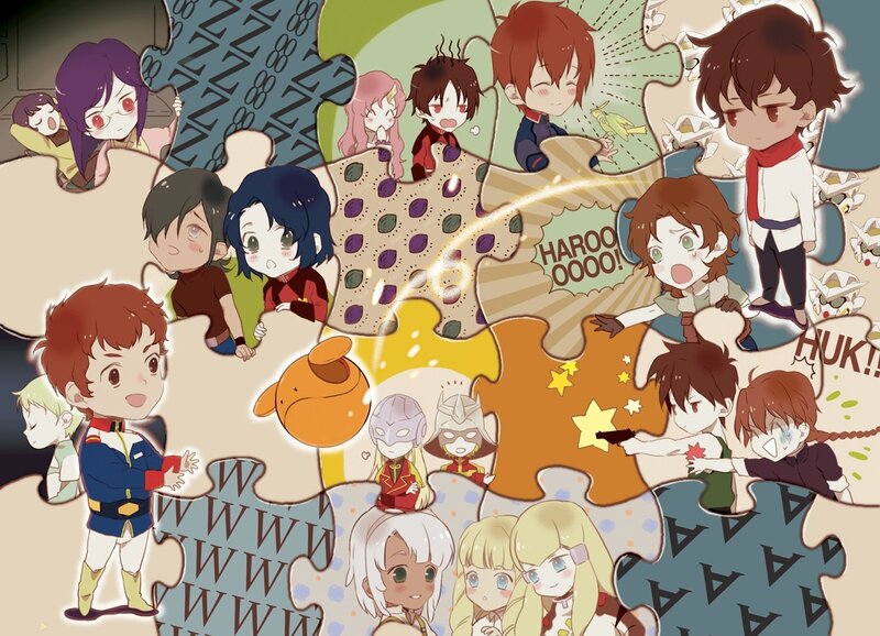 Chibi characters puzzle collage