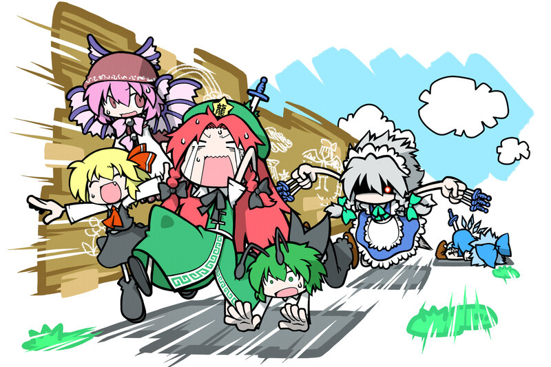 Chibi characters running in panic