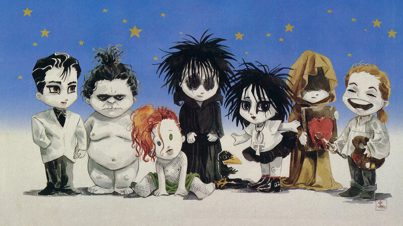 Chibi characters under stars