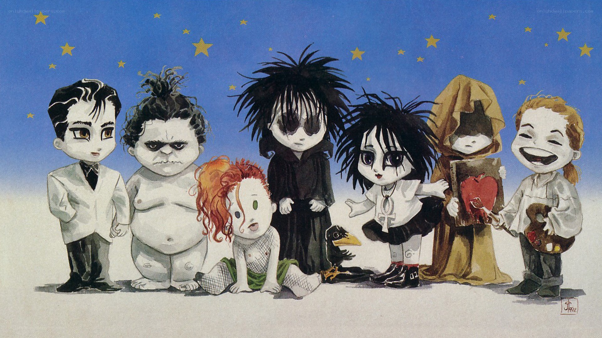 Chibi characters under stars