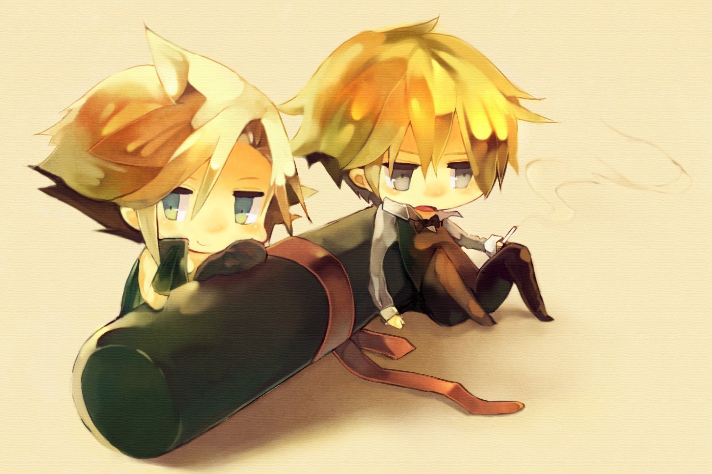 Chibi characters with a bottle