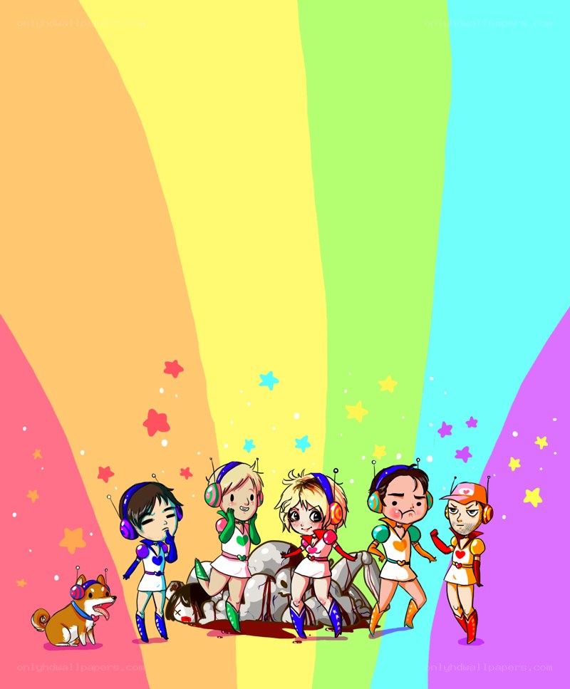 Chibi characters with a dog