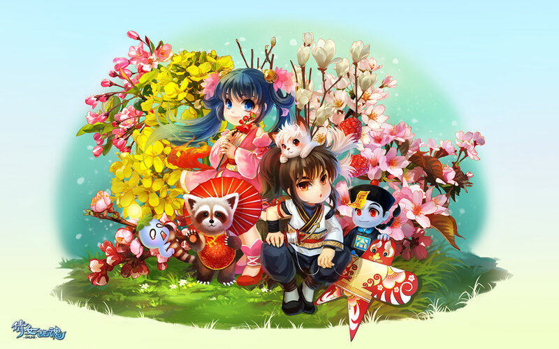 Chibi Characters with Animals — Pink
