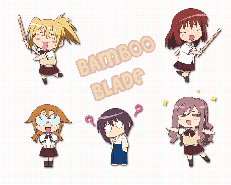 Chibi characters with bamboo swords