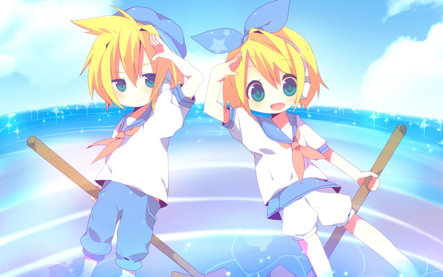 Chibi characters with brooms