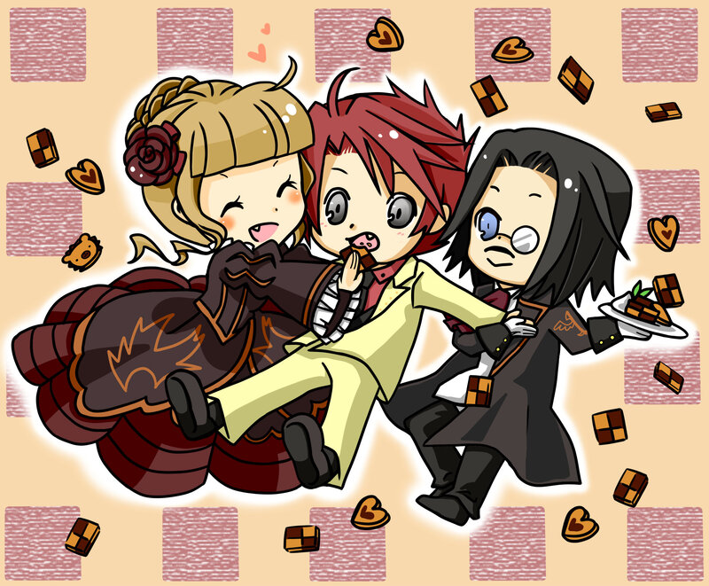 Chibi characters with chocolate treats