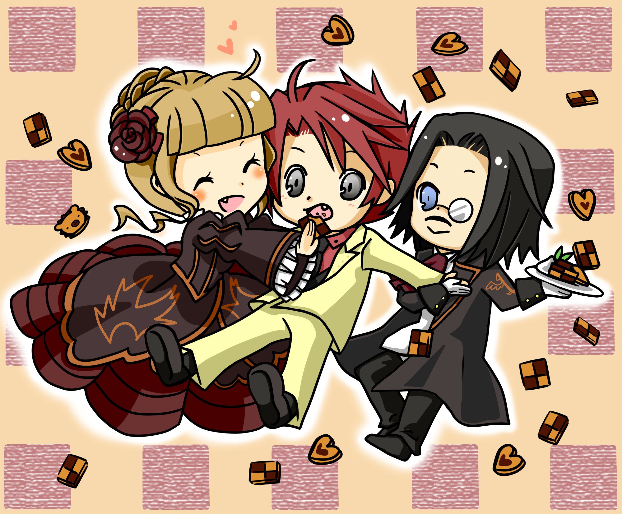 Chibi characters with chocolate treats