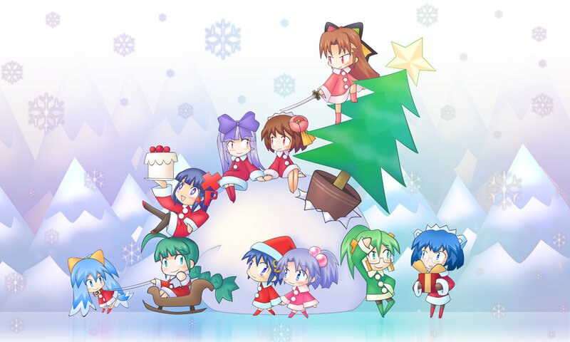 Chibi Characters with Christmas Tree