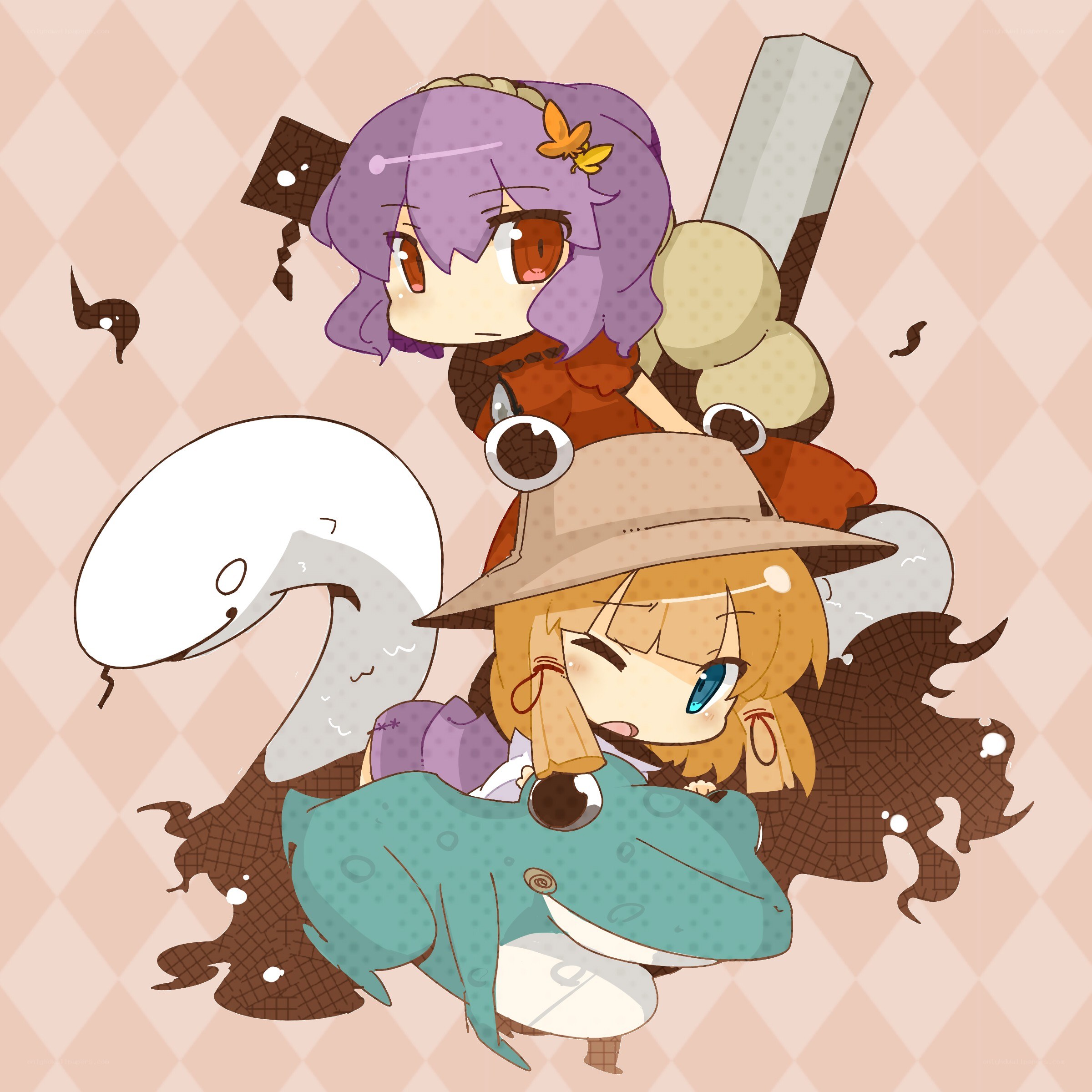 chibi characters with creatures
