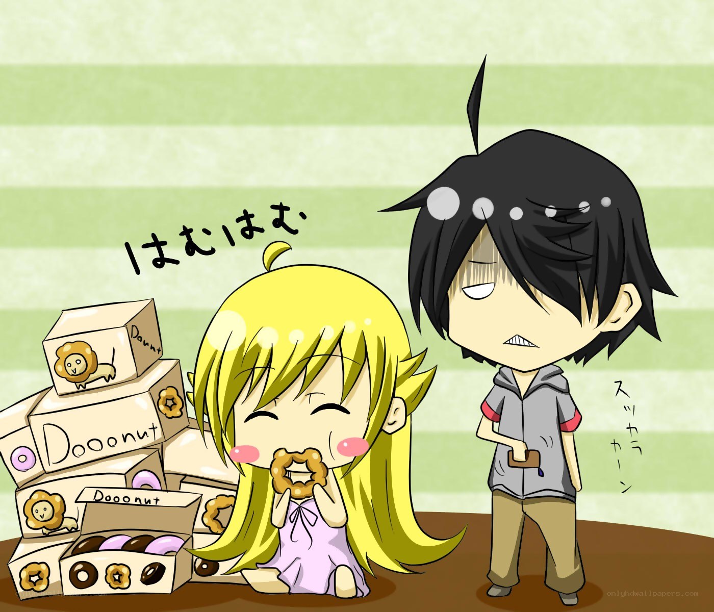 Chibi characters with donuts