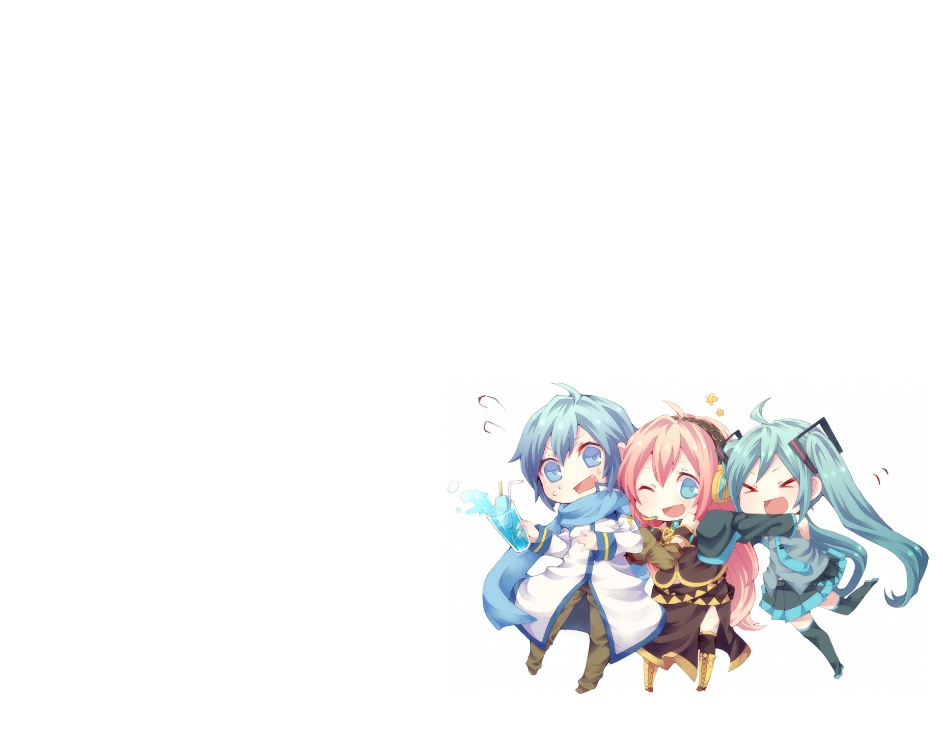 Chibi characters with drinks