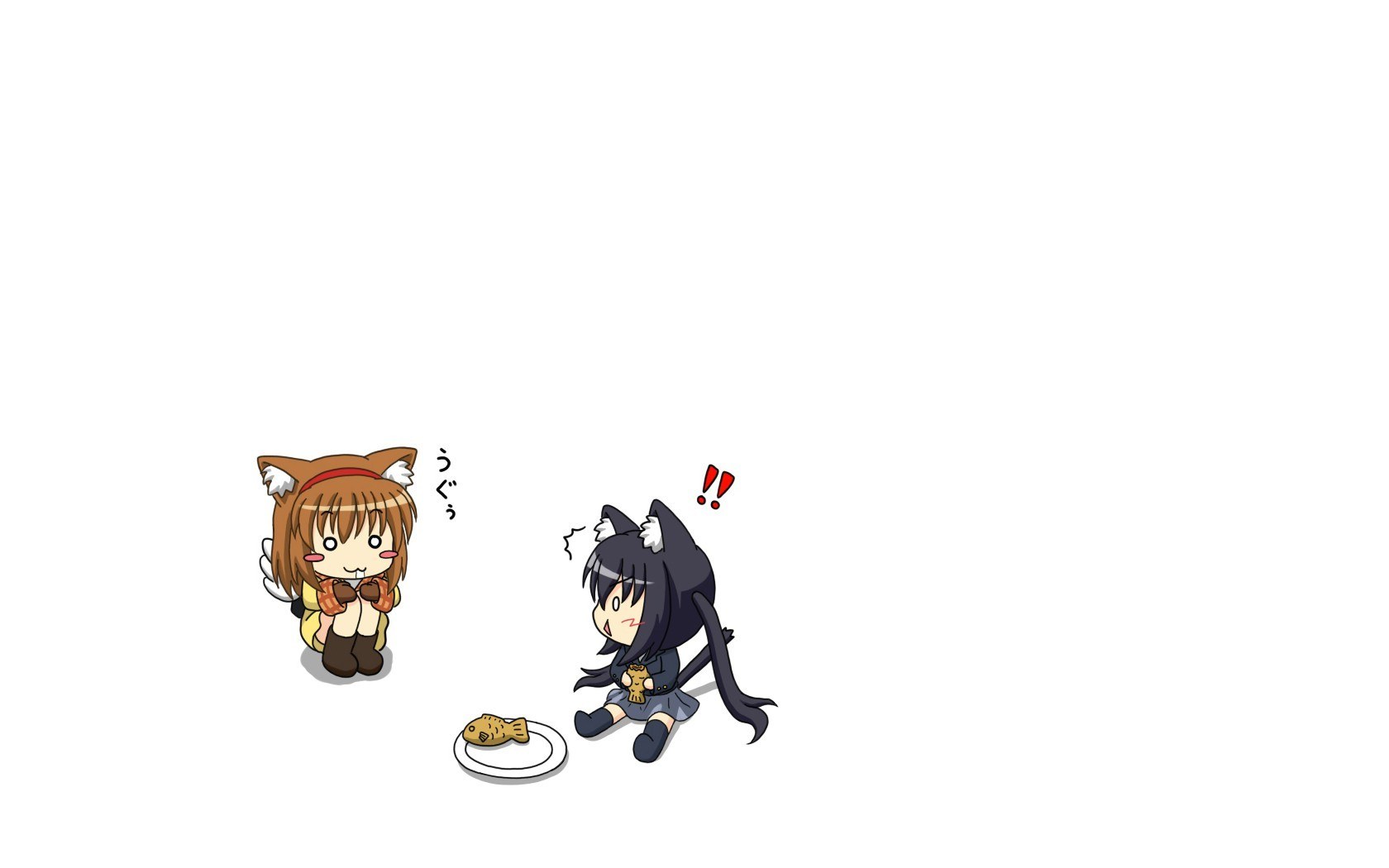 Chibi characters with fish cake
