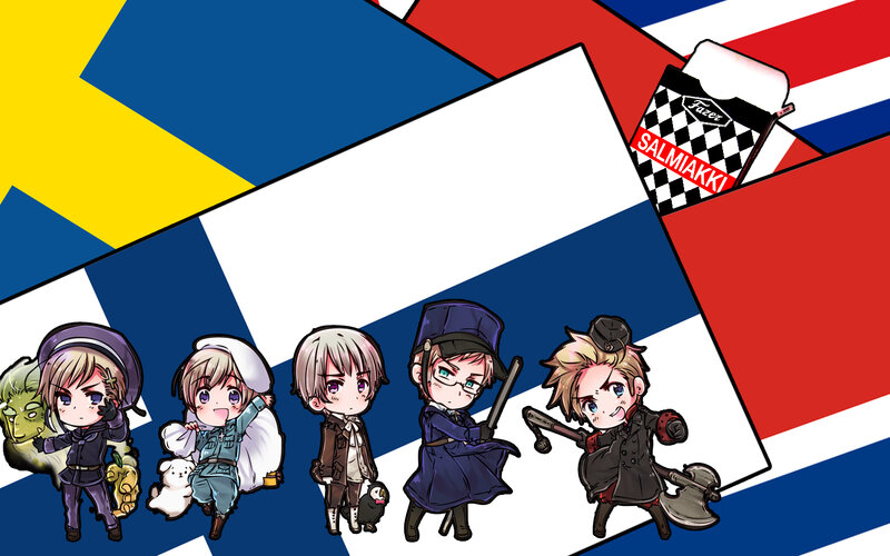 Chibi Characters with Flags — Blue