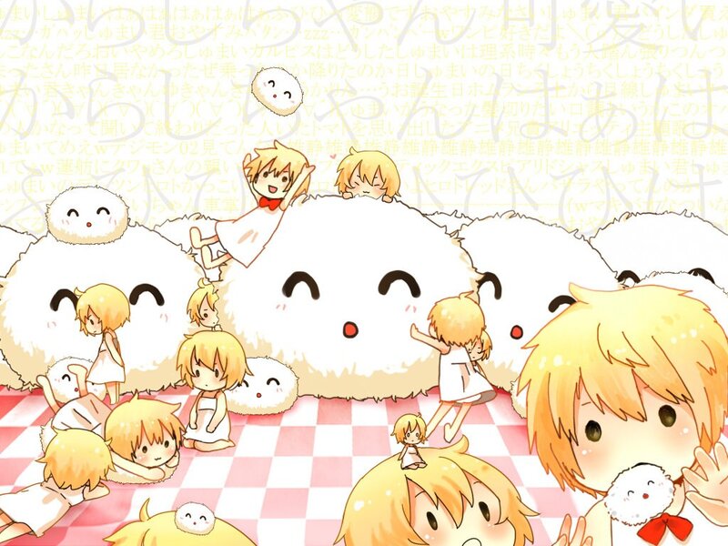 Chibi characters with fluffy creatures