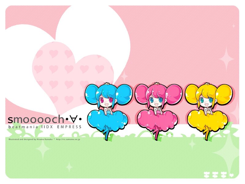Chibi characters with heart background