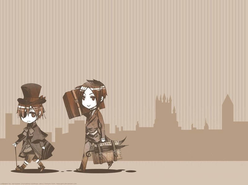Chibi characters with luggage