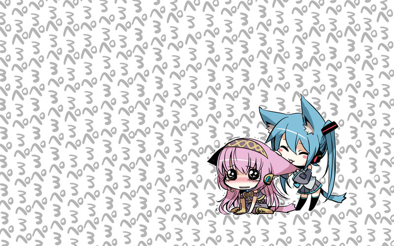 Chibi characters with patterned background