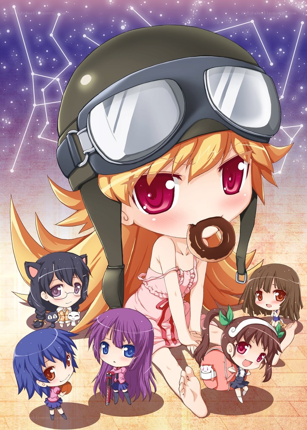 Chibi characters with pilot helmet