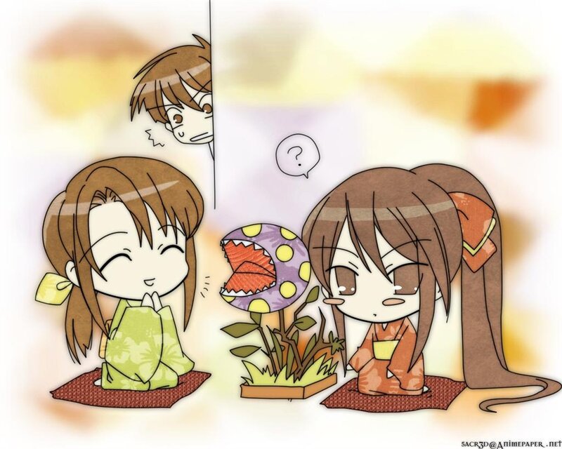 Chibi characters with plant