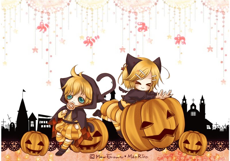 Chibi Characters with Pumpkins — Orange