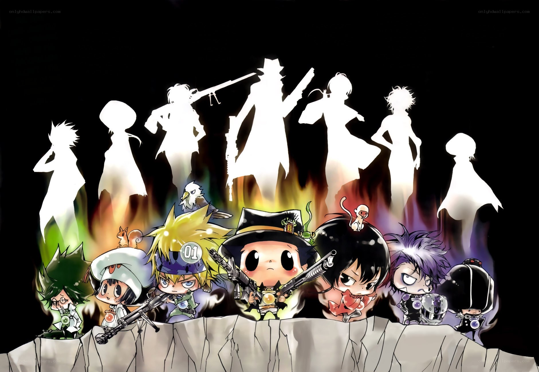 Chibi characters with silhouettes