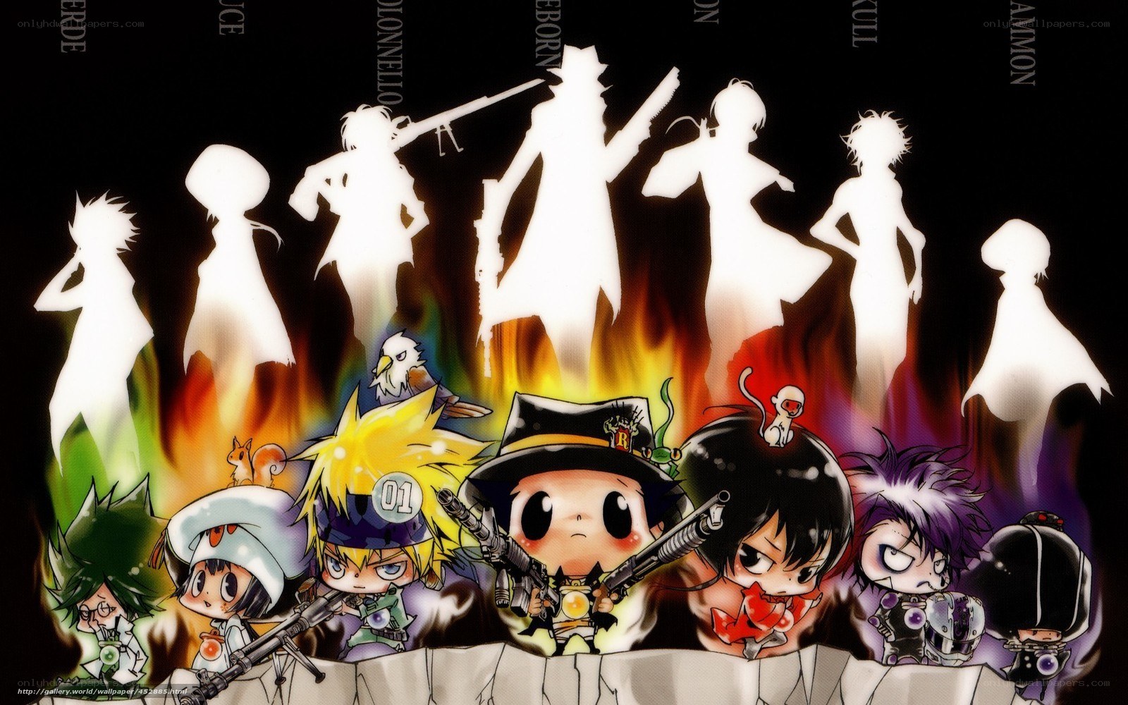 Chibi characters with silhouettes