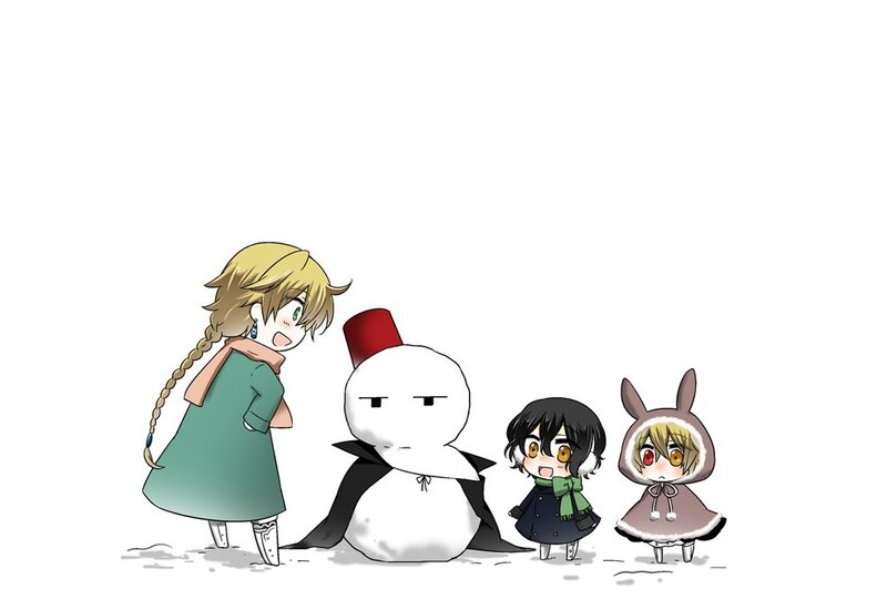 chibi characters with snowman