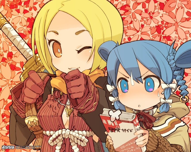 Chibi characters with sword and book