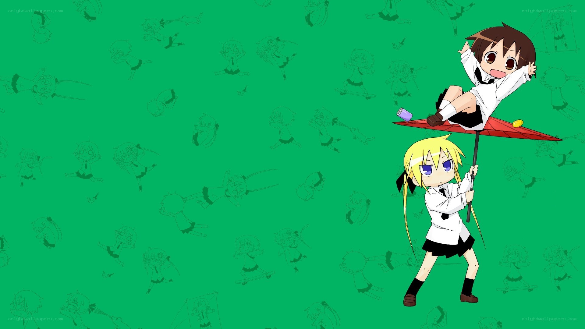 chibi characters with umbrella