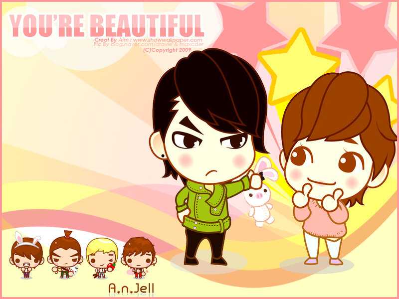 Chibi characters with 'You're Beautiful'