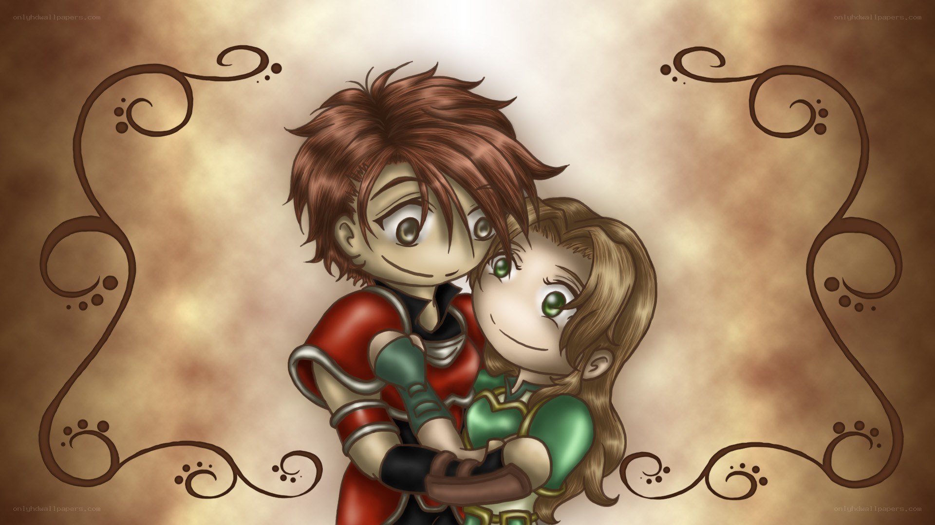 chibi couple embrace