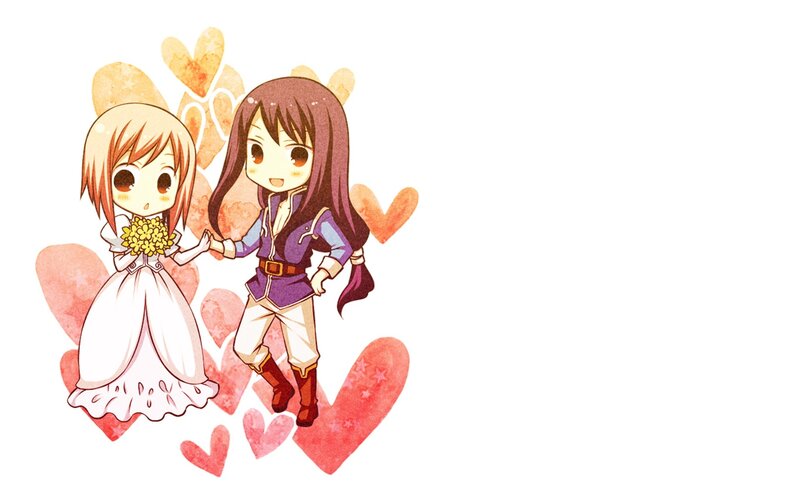 chibi couple holding hands