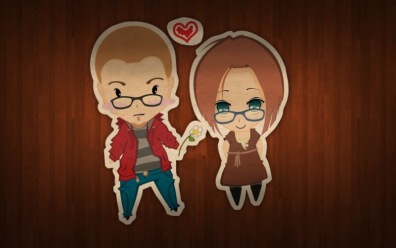 chibi couple holding hands