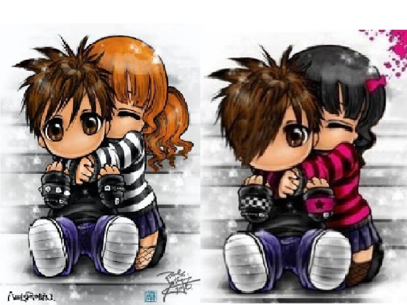 Chibi Couple Hugging — Brown